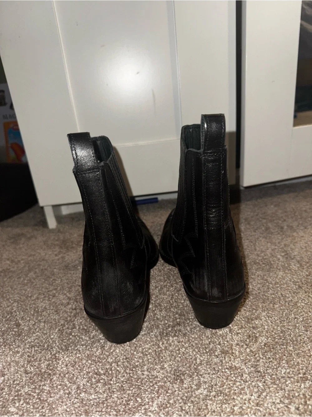 Zara Black Pointed Toe Leather Chelsea Booties